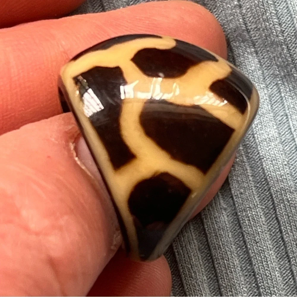 Brown and Tan Giraffe Print Resin Ring 6.5